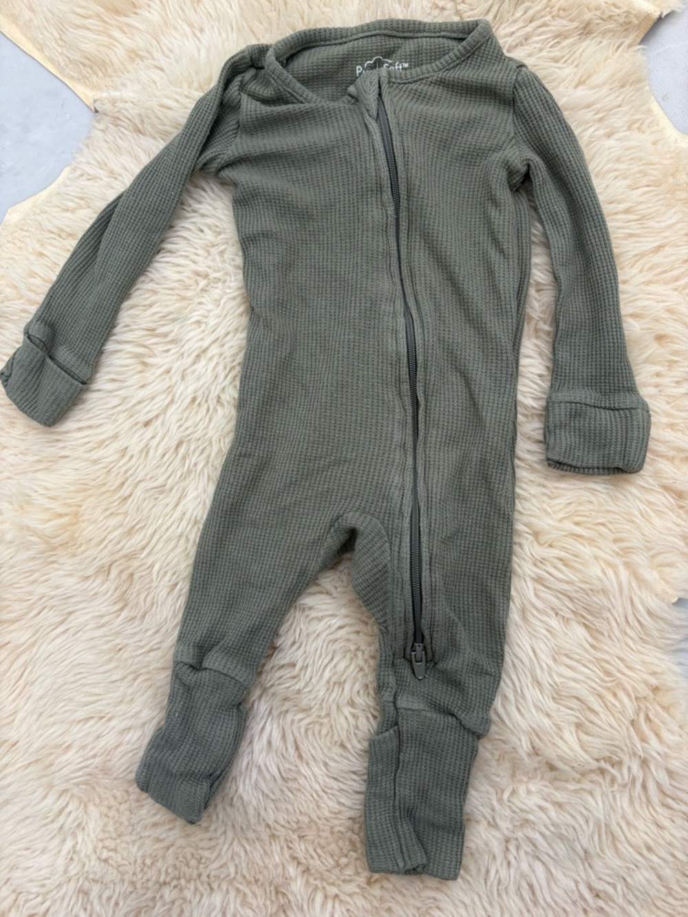 Carter's purely soft Olive Green Waffle-Knit Zip Front Footed One-Piece